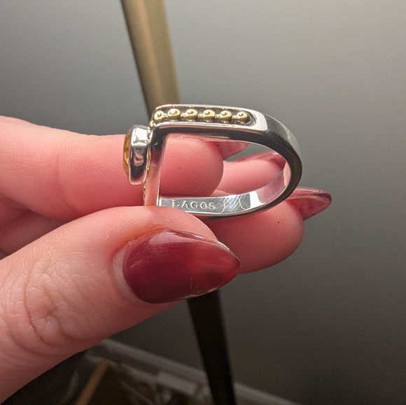 LAGOS Sterling silver 18k gold orange Citrine squared beaded caviar ring - Picture 4 of 4